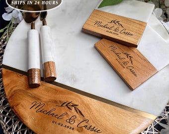 Wedding Gift For Couple, Personalized Cutting Board, Engagement Gifts, Engraved Cheeseboard, Fall Style Gift, White Marble Charcuterie Board