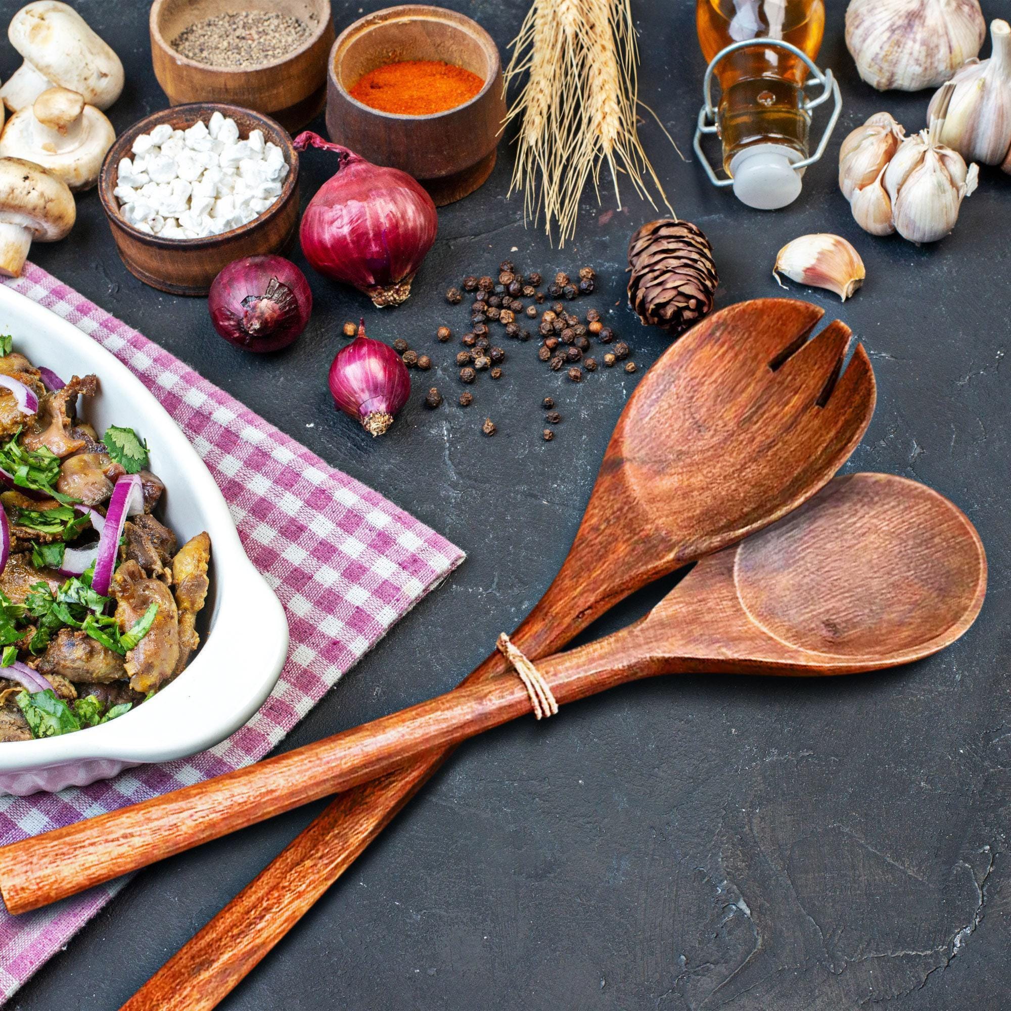 Salad Servers, Homeware Gift, Wooden Spoon and Fork Set, Fall Host