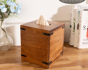Mango Wood Tissue Box Holder: Bathroom Organizer, Rustic Vanity Decor, Guest Bathroom Storage
