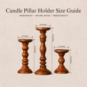 The image is a size guide for candle pillars, providing measurements for three different sizes: 4 inches, 4 inches, and 6 inches.