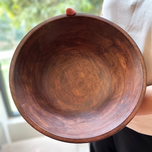 Large Walnut Wood Round Bowl, Salad Bowl, Natural Handmade Wooden Bowl, Mid Century Modern Wooden Bowl for Salads or Fruits, New Home Gift