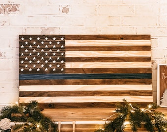 Rustic Thin Blue Line Flag Sign