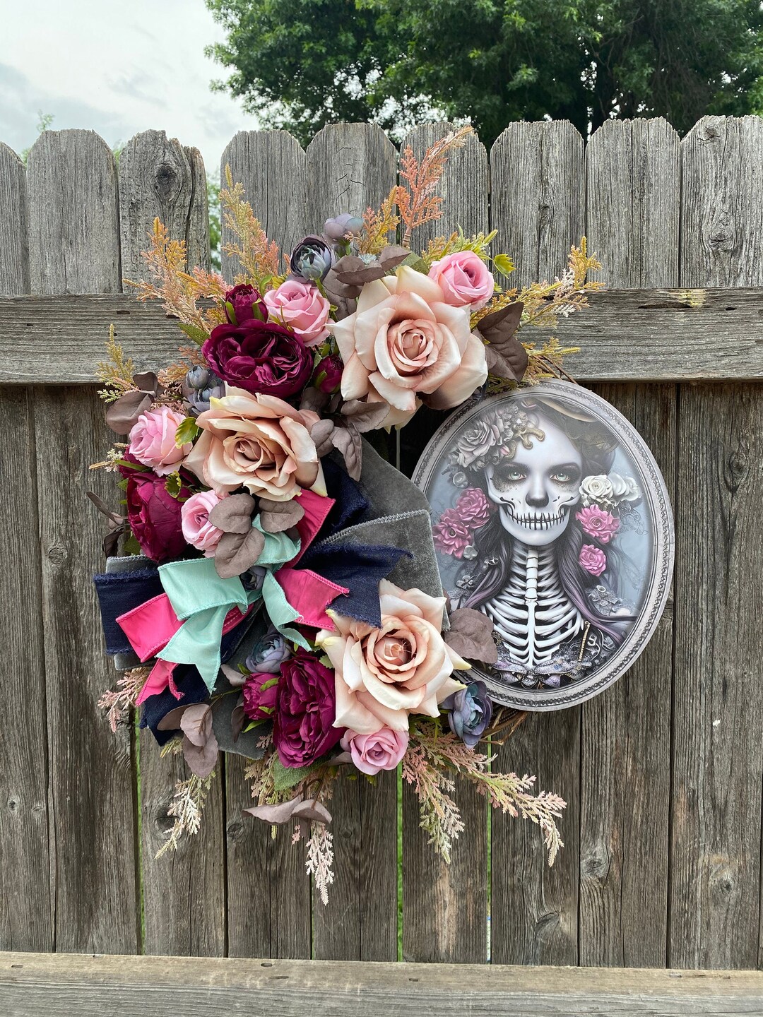 Floral Skull Halloween Wreath Elegant Halloween Wreath Etsy