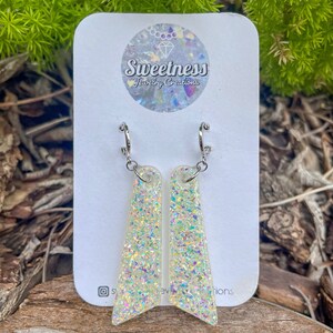 Tassel Earrings, Iridescent White Opal Flake Glitter, Handmade Earrings, Rave Earrings, Resin Earrings, Resin Jewelry, Gifts for Her