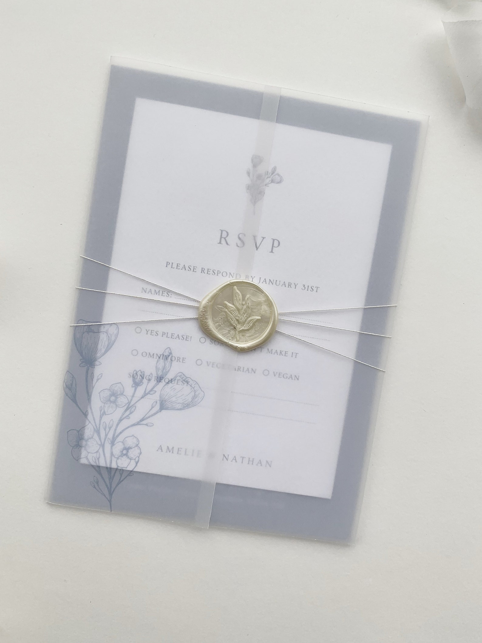 Printed vellum jacket for 5x7 wedding invitations minimal blue Etsy