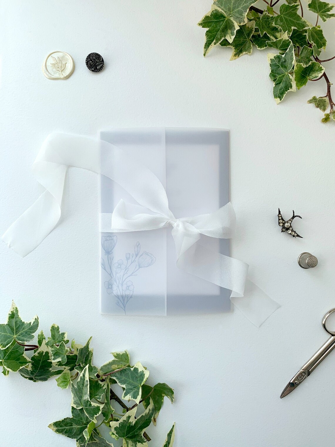 Printed vellum jacket for 5x7 wedding invitations minimal blue Etsy