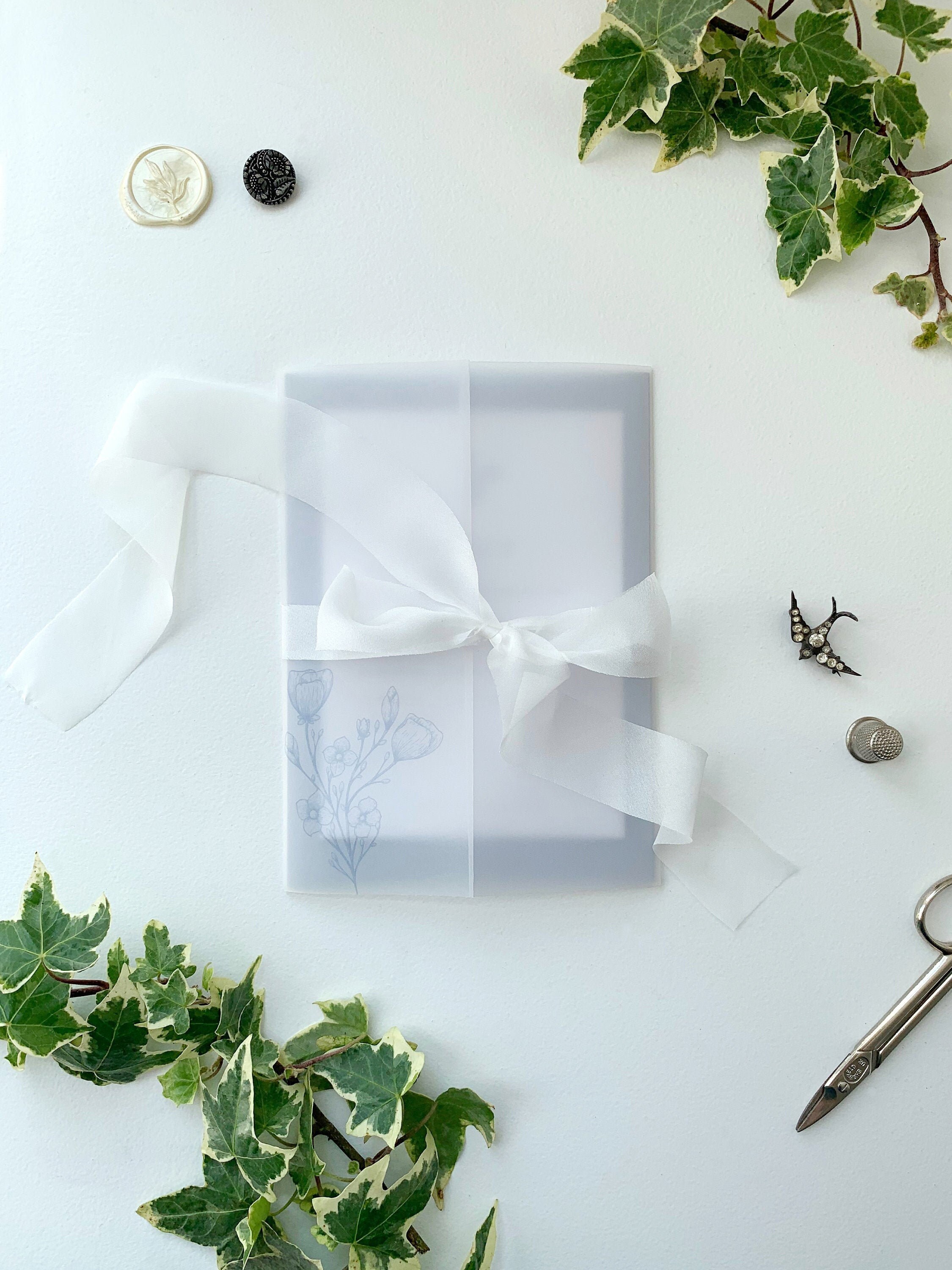 Printed vellum jacket for 5x7 wedding invitations minimal blue Etsy