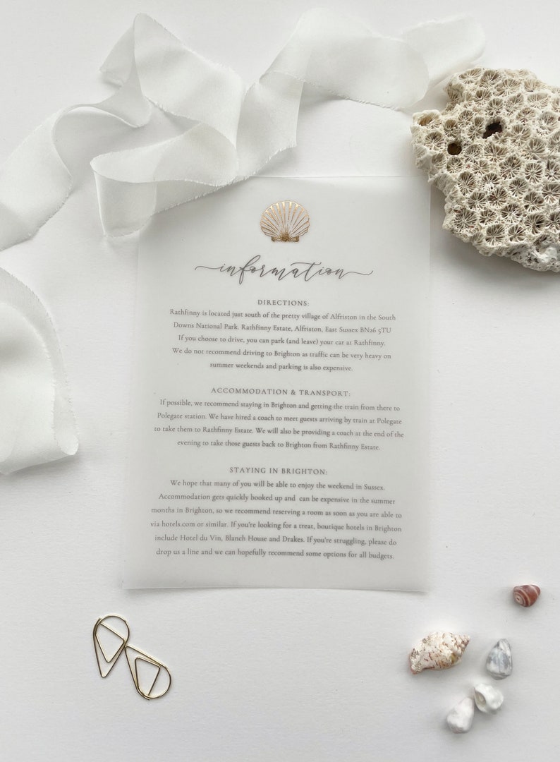 Modern Minimalist Gold Foil Sea Shell Calligraphy Wedding Invite Card ...