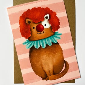 Cartão de felicitações Kitty Clown, cartão de felicitações, animais fofos, ilustração