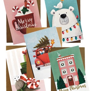 Cartões de felicitações de Natal, cartão de felicitações, fofo, ilustração