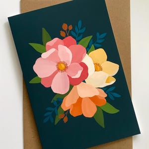 Cartão de felicitações com flores, flores, ilustração