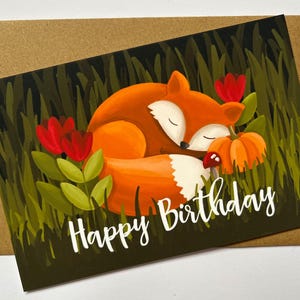 Sleepy Fox greeting card, greeting card, cute animals, birthday, illustration