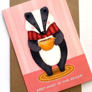 Badger Warm Wishes, tarjeta de felicitación, animales lindos, cumpleaños