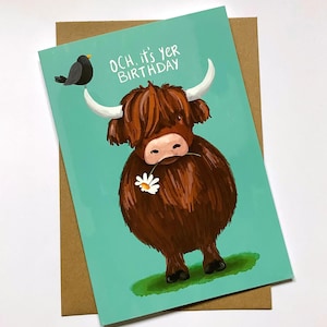 Highland Cow greeting card, birthday greeting card, illustration