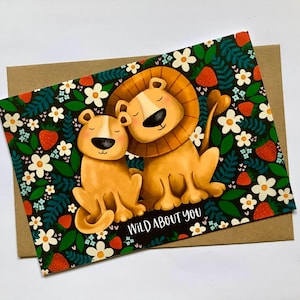 Tarjeta de felicitación de león, tarjeta de felicitación, animales lindos, lindo, ilustración