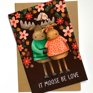 Moose Be Love greeting card, greeting card, cute animals, cute, illustration