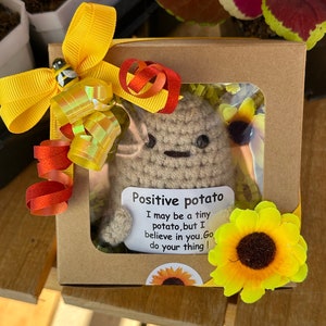 Sunflower Bee Positive Potato Gift Box | Crochet | Personalized Gift | Birthday | Thinking of You | Emotional Support | Gifts for Her |