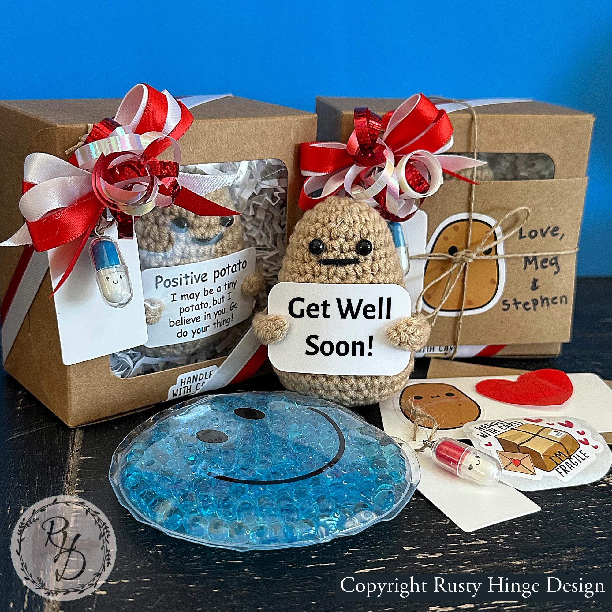 Get Well Potato Gift Box: Plush Potato, Ice Pack, Pill Charm, Personalized Handwritten Card