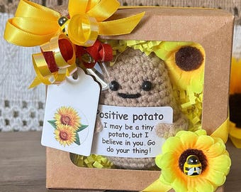Crochet Positive Potato Gift Box: Sunflower Bee Emotional Support Gift