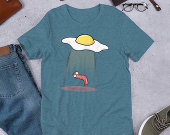 Funny Alien Abduction T-Shirt: Egg & Bacon UFO Graphic Tee Alien Branch