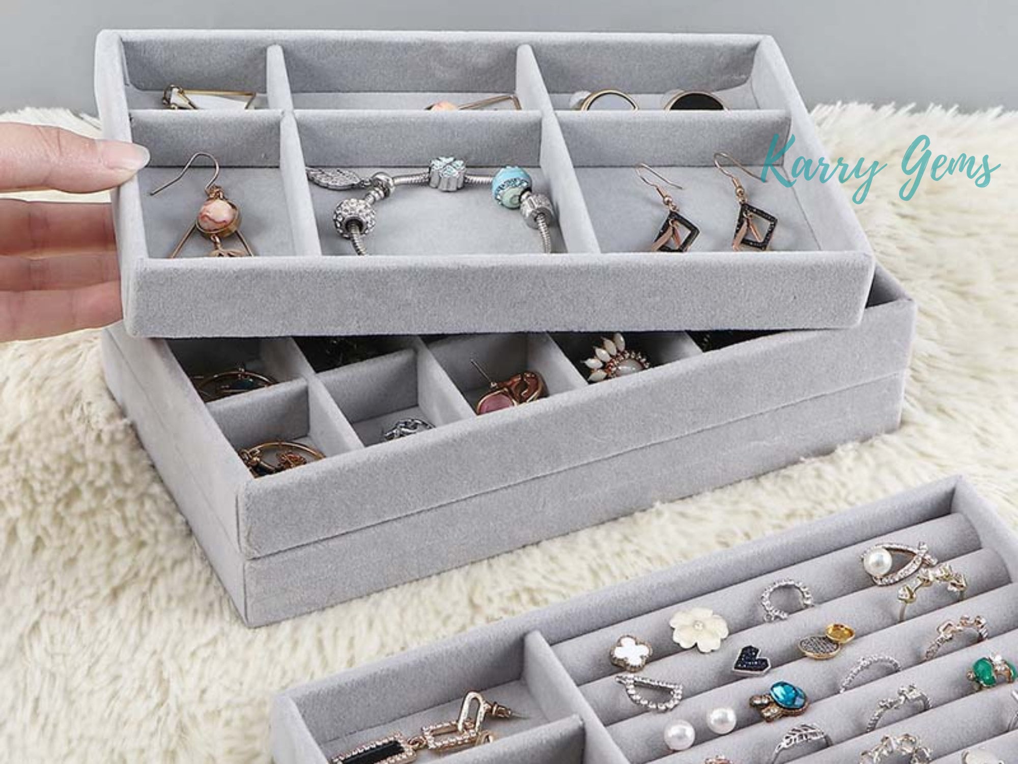 Kaimaily Storage Box Velvet Case Rings Earrings Necklaces Holder Organizer Bracelet Jewelry Storage Box 