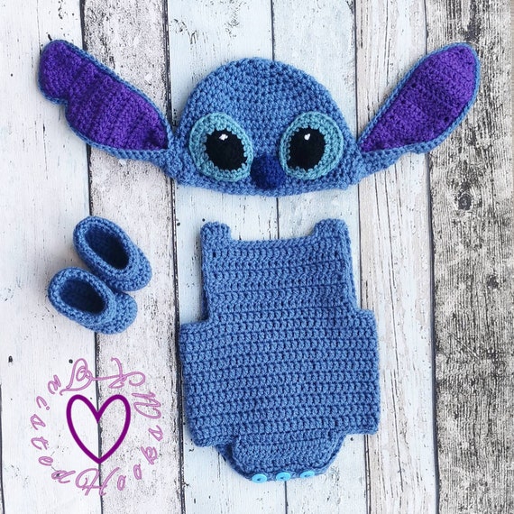Handmade Stitch Inspired Baby Crochet Outfit – Hat, Booties & Choice of Shorts, Vest or Nappy Cover – Newborn Photo Prop – Baby Gift