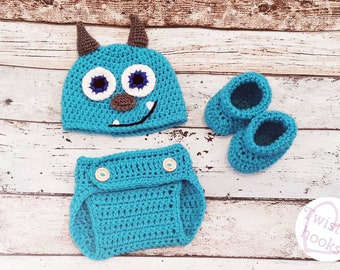 Blue monster, sully inspired Halloween costume, baby photoprop custom crochet knitter outfits monsters inc
