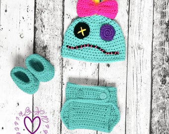 Scrump, ragdoll, Lilo and stitch inspired doll costume handmade crochet baby gift Disney lover newborn Halloween costume