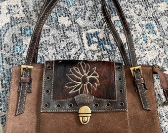 Vera PELLE Yurena Vintage Women's Leather and Animal Fur Handbag, Italian Handbag, Designer Purse