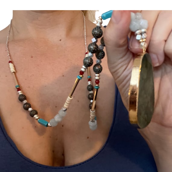 Extra Long Semiprecious Stone Necklace, Statement… - image 4