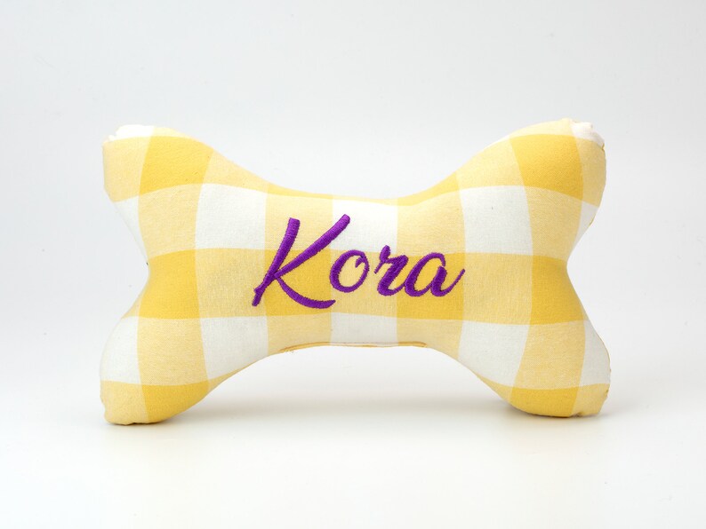 Dog Toy with Squeaker-Small Pet Plushies Custom Plaid Puppy Toy with Squeaker Personalize Dog Squeaky Toy Dog Bone Toy With Embroidered Name