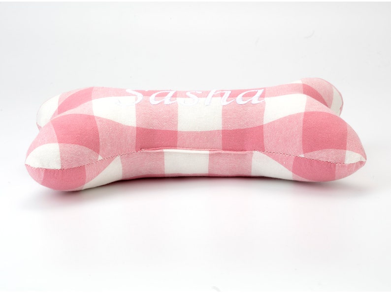 Dog Toy with Squeaker-Small Pet Plushies Custom Plaid Puppy Toy with Squeaker Personalize Dog Squeaky Toy Dog Bone Toy With Embroidered Name