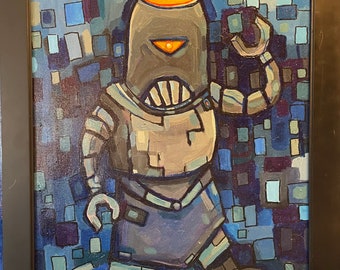 Gary the Angry Robot acrylic on canvas original painting by Andrew Carter