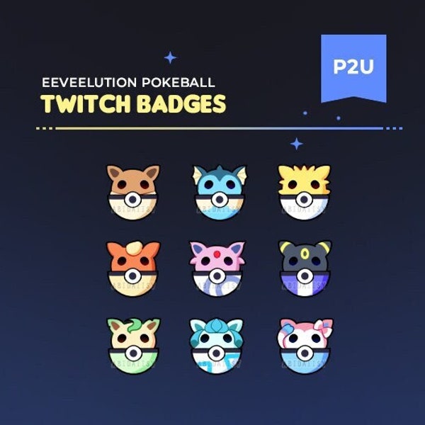 Pokemon Eeveelutions Pokeball & Bits Badges | 9 Cute Stream Badges for Twitch