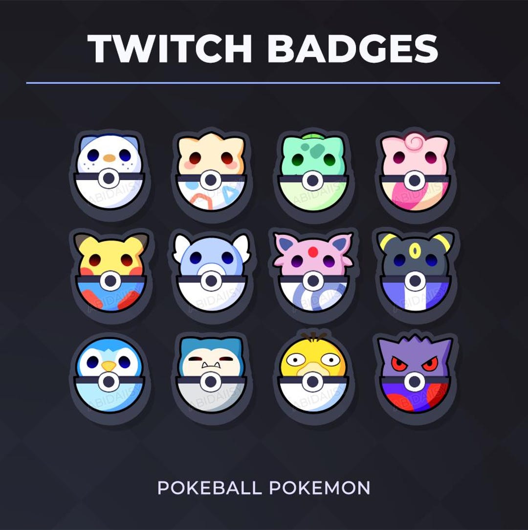 Pokemon Pokeball Sub & Bits Badges FULL SET | 12 Cute Stream Badges for ...