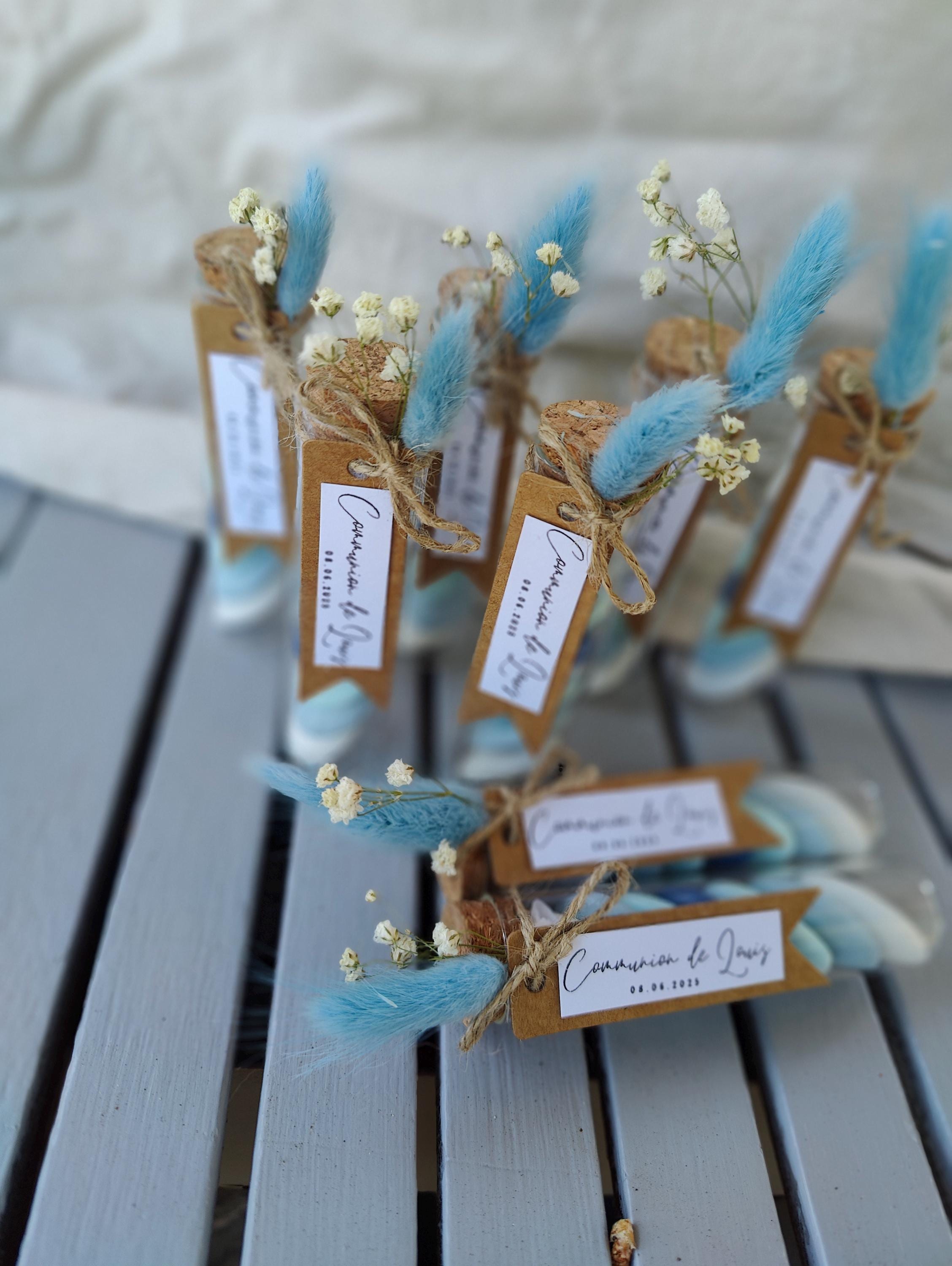 Éprouvettes à dragées dégradé de bleu pour mariages et baptêmes