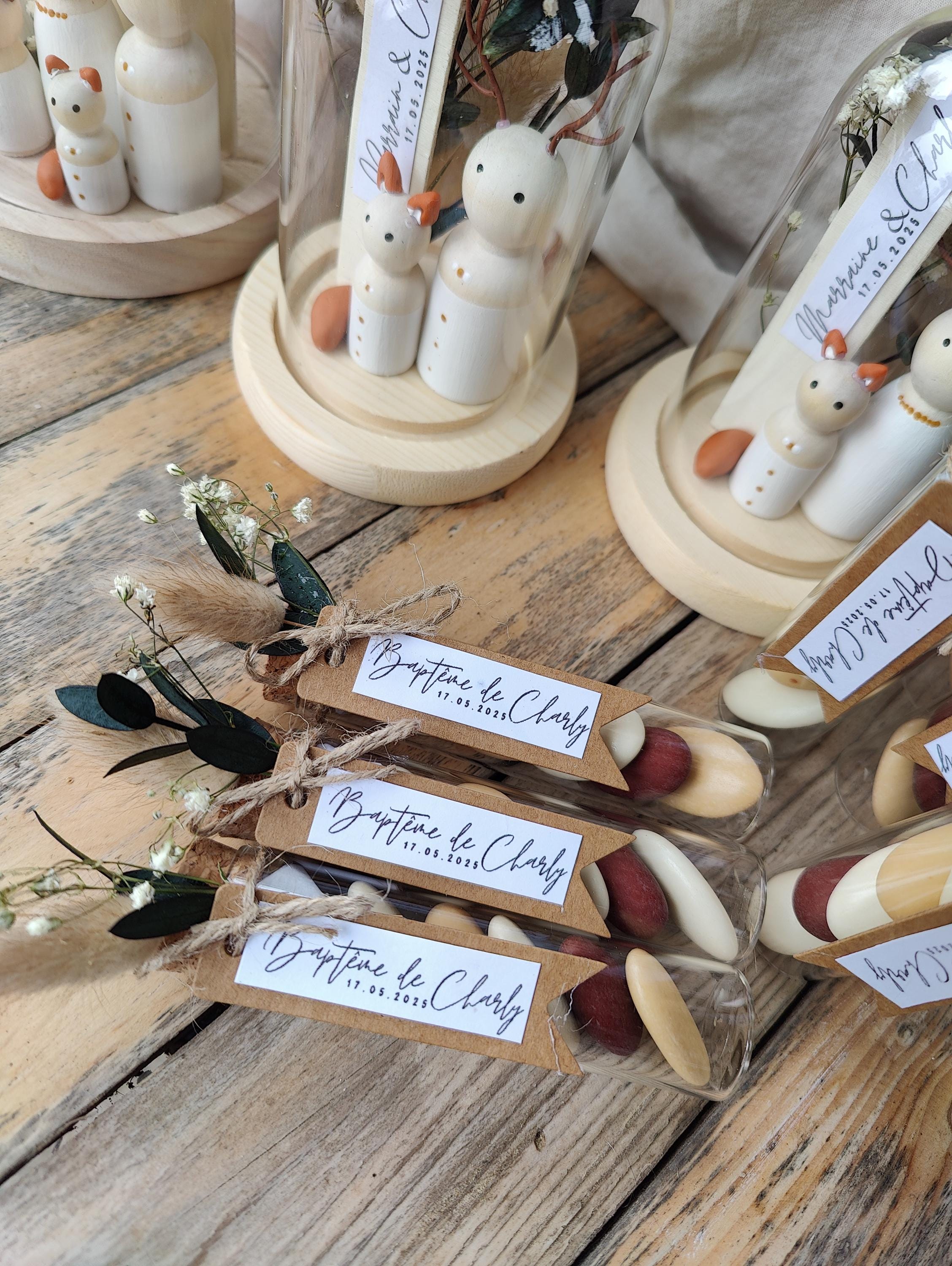 Éprouvettes à dragées Beige et Marron pour Mariages et Baptêmes