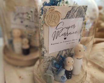Campanella personalizzabile/Regali per Nascita, Battesimo, Comunione - Toile de Jouy - Famiglia, Madrina, Padrino, ospiti, nonni
