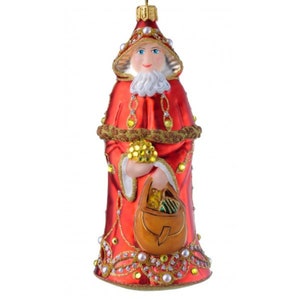 Santa with sphere, Glass Christmas Ornament Handmade in Poland, perfect for a gift, 4.5 inch