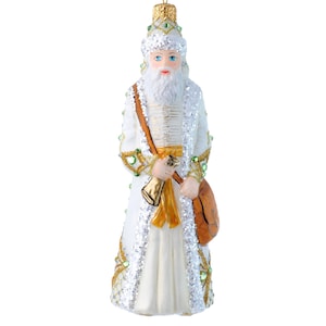 Santa with pouch, Glass Christmas Ornament Handmade in Poland, perfect for a gift, 5.5 inch