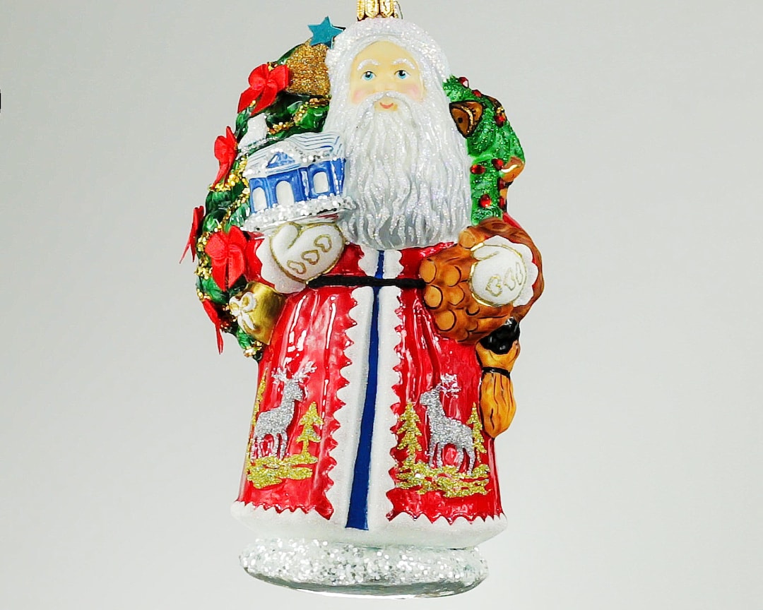 Handmade Santa Claus Glass Ornament With Christmas Tree, Polish ...