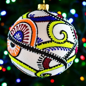 Simple Elegant Collection 118, Glass Christmas Ornament Handmade in Poland, traditional polish design, 4 inches