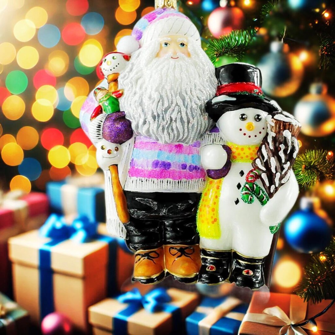 Handmade Santa & Snowman Glass Ornament, Polish Christmas Decoration - Etsy