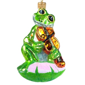 Frog with a violin Glass Christmas Ornament, Handmade in Poland, Blown Glass, perfect for a gift