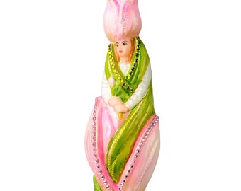 Hand Made Blown Glass - Figurine Art - Glass Tulip - Pink - Hanging Ornament. Exceletnt addition to your glass collection, unique gift.