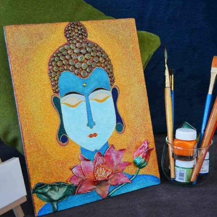 Buddha painting with Embossed flowers buddha Painting | Etsy