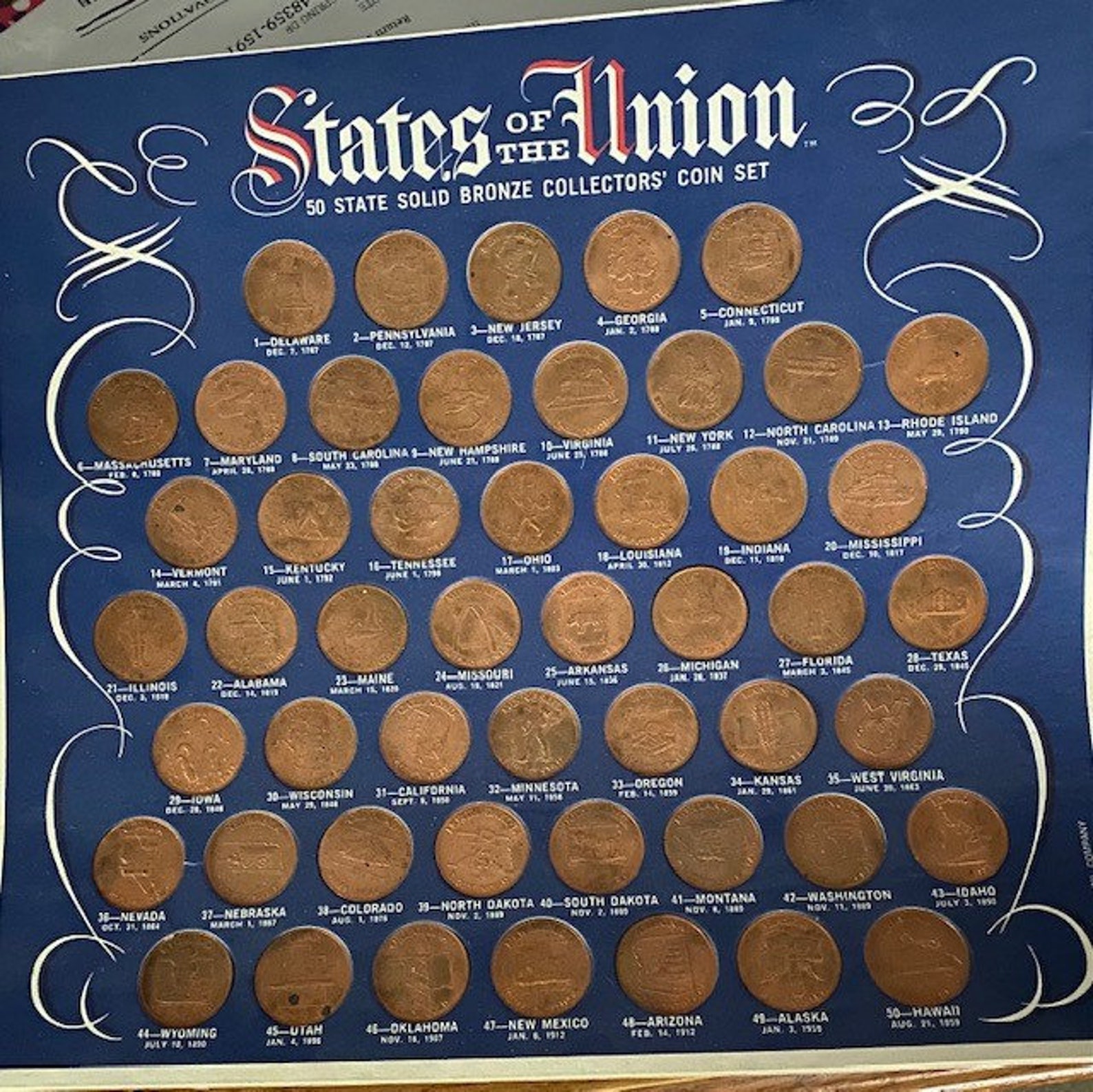50 State Solid Bronze Coin Set Etsy