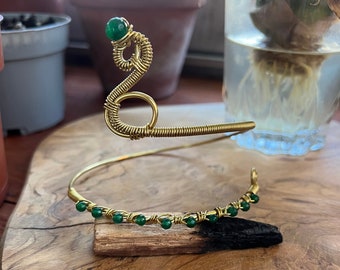 Adjustable bicep bracelet with emerald jade