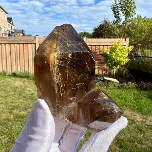 Golden Rutilated Smoky Quartz with Stunning Rainbows - Grounding Crystal - Twin Quartz - 286g