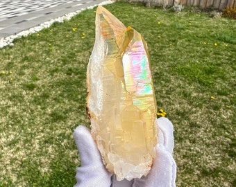 Golden Healer Himalayan Cathedral Quartz with Iridescent Rainbow Coating - Healing Crystal - 160g